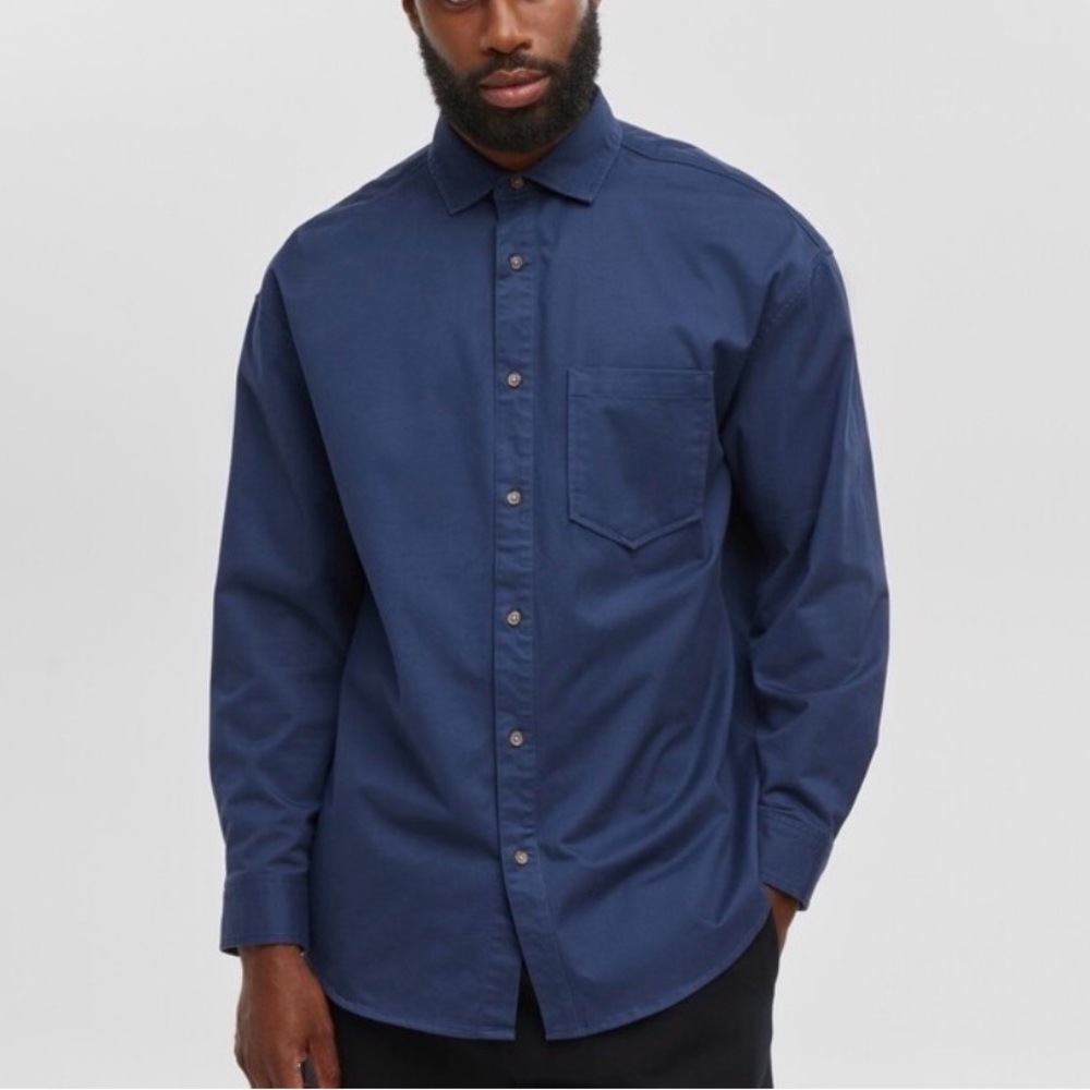 Macy’s Mode of One Men's Navy Blue Casual Utility Button Down Collared Shirt